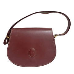Vintage Cartier wine, bordeaux leather shoulder bag with embossed logo, purse from must de Cartier collection. Great daily bag. 070128ac3