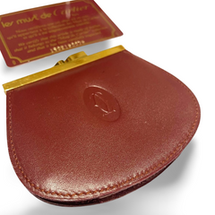 Vintage Cartier wine leather coin case purse with gold tone kiss lock closure. must de Cartier. Unisex. 070909y1