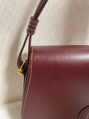Vintage Cartier wine, bordeaux leather shoulder bag with embossed logo, purse from must de Cartier collection. Great daily bag. 070128ac3