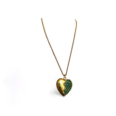 Vintage Yves Saint Laurent golden chain necklace with heart and green crystal pendant top. 060221ya