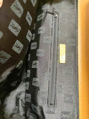 Vintage Yves Saint Laurent black and brown leather handbag with embossed “YSL” logo all over. One of the best daily use purses. 060611ac4