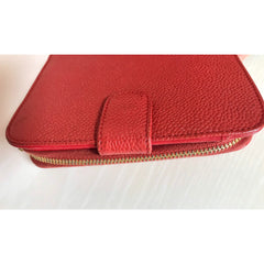 Vintage CHANEL red caviar skin round zipper wallet with CC stitch mark.  Best vintage gift. 0502061