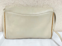Vintage Celine ivory beige and brown lizard embossed leather combo shoulder bag, clutch purse with golden logo. Celine Sport. 041015