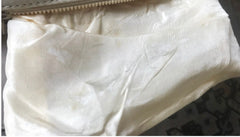 Vintage Celine ivory beige and brown lizard embossed leather combo shoulder bag, clutch purse with golden logo. Celine Sport. 041015