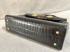 Vintage Gianni Versace black croc embossed leather handbag with Medallion Sunburst charms. Gorgeous masterpiece. 061104y1