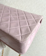 1990s Vintage CHANEL 2.55 Milky Pink Lambskin Shoulder Bag with Gold CC Turnlock | Rare Color Classic Flap | 408241