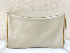 Vintage Celine ivory beige and brown lizard embossed leather combo shoulder bag, clutch purse with golden logo. Celine Sport. 041015