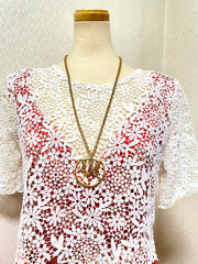 Vintage CHANEL golden long chain necklace with round logo letter dangling pendant top. Rare and adorable jewelry. 070204ac1