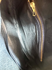 1990s Vintage MCM Suzy Wong Round Shoulder Bag — White & Navy Monogram — Designed by Michael Cromer. 071113tr