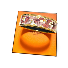 Vintage Hermes cloisonne enamel golden thick bangle, bracelet with birds and leaves. Must have beautiful jewelry. 061113r1