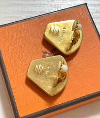 Vintage Hermes cloisonne golden earrings with tiger design in red. Fan shape. Classic jewelry. Great gift idea. 070428m1