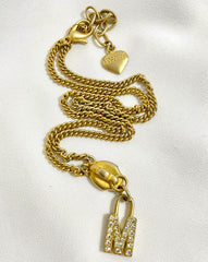 Vintage Moschino chain necklace with zipper pull design M logo heart pendant top. 050806ya1