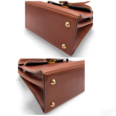 80's vintage BALLY brown boxcalf leather kelly bag with gold tone hardware closure. Classic masterpiece handbag. 060118ya