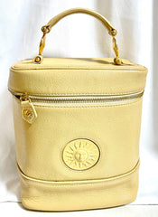 Vintage Gianni Versace cream yellow vanity large purse with golden logo charms. Perfect gift idea. Lady Gaga style. 041205ac2