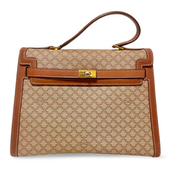 Vintage Celine cream beige triomphe macadam pattern handbag with brown leather trimmings. Classic purse from 90s Celine. 071104ac2