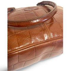 Vintage Mulberry croc embossed brown leather large tote bag in oval shape. Masterpiece back in the era. Roger Saul era. 071030y1