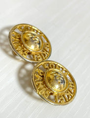 Vintage Sonia Rykiel round golden earrings with logo. Classic design jewelry piece. 0409203