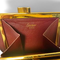 Vintage Cartier wine leather coin case purse with gold tone kiss lock closure. must de Cartier. Unisex. 070909y1
