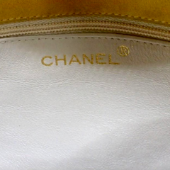 Vintage CHANEL yellow suede leather chain shoulder bag with CC tassel in lunchbox shape. 060910ac1