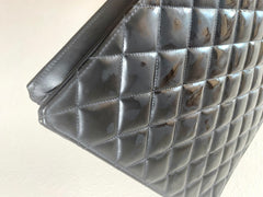 1990s Vintage CHANEL Black Matelassé Patent Enamel Shopper Bag with Gold Chain Handles | Quilted Classic Daily Bag | 050120an2re