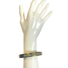 1990s Vintage HERMÈS Egyptian Cloisonné Enamel Gold Tone Bangle Blue Cleopatra PM Made in Austria 081006ac1