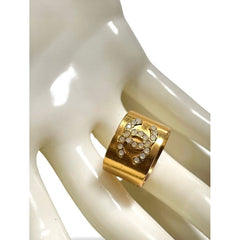 Vintage CHANEL gold tone thick type ring with white crystal CC mark. 060528k1m