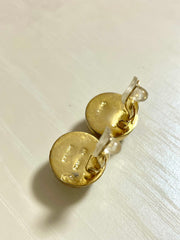 Vintage Celine small round faux pearl earrings with golden frame. Classic jewelry piece back in the era. 0409202