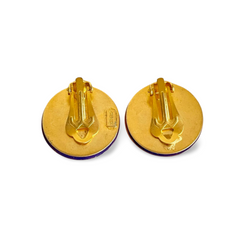 Vintage KENZO purple and orange round flower resin earrings. Round earrings. Chic, mod, and rare masterpiece jewelry. 060728br5