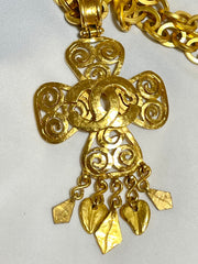 Vintage Chanel thick chain statement necklace with spiral petal flower, clover CC top and dangling leaves. Gorgeous jewelry. 070204ac2