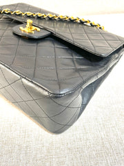 Vintage CHANEL black lambskin classic 2.55 double flap shoulder purse with golden chain straps. Make you even more chic. 061203ac1