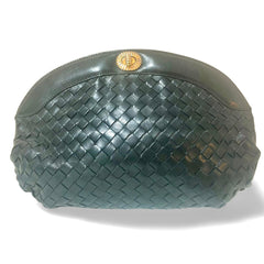Vintage Bottega Veneta dark green intrecciato woven lamb leather pouch clutch bag. 070325ac2
