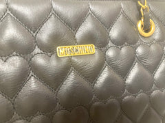 Vintage MOSCHINO black heart shape quilting lambskin tote bag with golden chains. Chic and functional purse. 070603ac1
