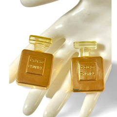 Vintage Chanel golden perfume bottle earrings with embossed logo. Large and heavy earrings. 070114ac2