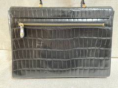 Vintage Gianni Versace black croc embossed leather handbag with Medallion Sunburst charms. Gorgeous masterpiece. 061104y1