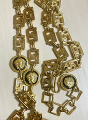90s Vintage Gianni Versace Runway necklace with extra large Medusa face pendant top. Can be worn as a belt as well. Must have masterpiece. 070818y1