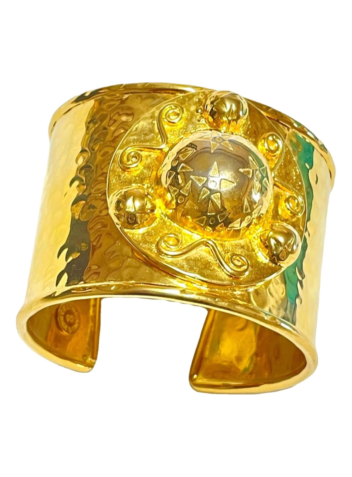 Vintage Celine thick cuff link bangle/ bracelet with space, sunburst, star motif design. One-of-a-kind Celine jewelry. 070204ac4