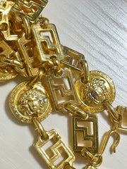 90s Vintage Gianni Versace Runway necklace with extra large Medusa face pendant top. Can be worn as a belt as well. Must have masterpiece. 061109y1