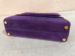 Vintage Salvatore Ferragamo purple suede leather party purse with golden large chain handle. 061217ac1