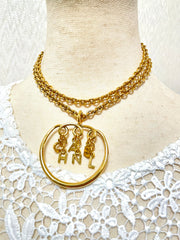 Vintage CHANEL golden long chain necklace with round logo letter dangling pendant top. Rare and adorable jewelry. 070204ac1