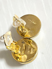 Vintage Celine small round faux pearl earrings with golden frame. Classic jewelry piece back in the era. 0409202