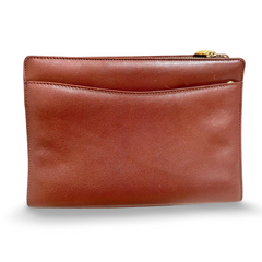 Vintage Gianni Versace brown leather wristlet, purse clutch, case bag with its iconic golden sunburst charms. Unisex bag. 061027y1
