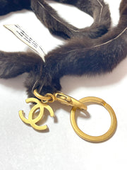 Vintage Chanel brown rabbit fur key strap, keyring with golden CC mark motif. Must have Chanel accessory. Great gift. 070107ac5