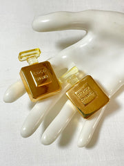 Vintage Chanel golden perfume bottle earrings with embossed logo. Large and heavy earrings. 070114ac2