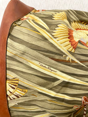 Vintage Salvatore Ferragamo bird and dragonfly print brown leather hobo shoulder bag with drawstrings. Tropical bag. 070520ac5