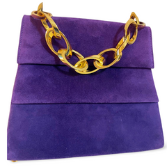 Vintage Salvatore Ferragamo purple suede leather party purse with golden large chain handle. 061217ac1