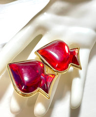 Vintage Yves Saint Laurent red gripoix stone spade earrings with golden frames. Gorgeous design YSL jewelry. 070128ac6