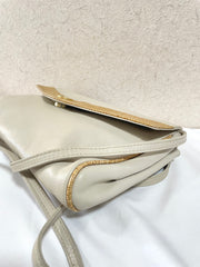 Vintage Celine ivory beige and brown lizard embossed leather combo shoulder bag, clutch purse with golden logo. Celine Sport. 041015