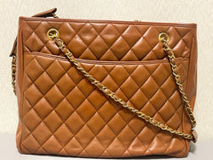 Vintage CHANEL Brown Quilted Leather Classic Tote Bag | 1980s Chain Shoulder Bag with CC Charm | Daily Use CHANEL bag | 071225re1