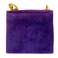 Vintage Salvatore Ferragamo purple suede leather party purse with golden large chain handle. 061217ac1