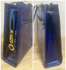 Vintage VERSACE croc embossed blue leather handbag with gold tone buckle motif. Avant Garde Lady gaga style. 070527ac3